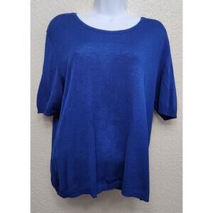 Philippe Marques Blue Tight Knit Round Neck Short Sleeve Top 14 Lightweight Soft